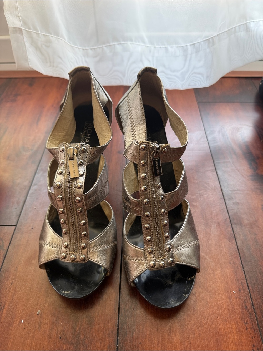 Michael Kors Metallic Bronze Studded T-Strap Heels